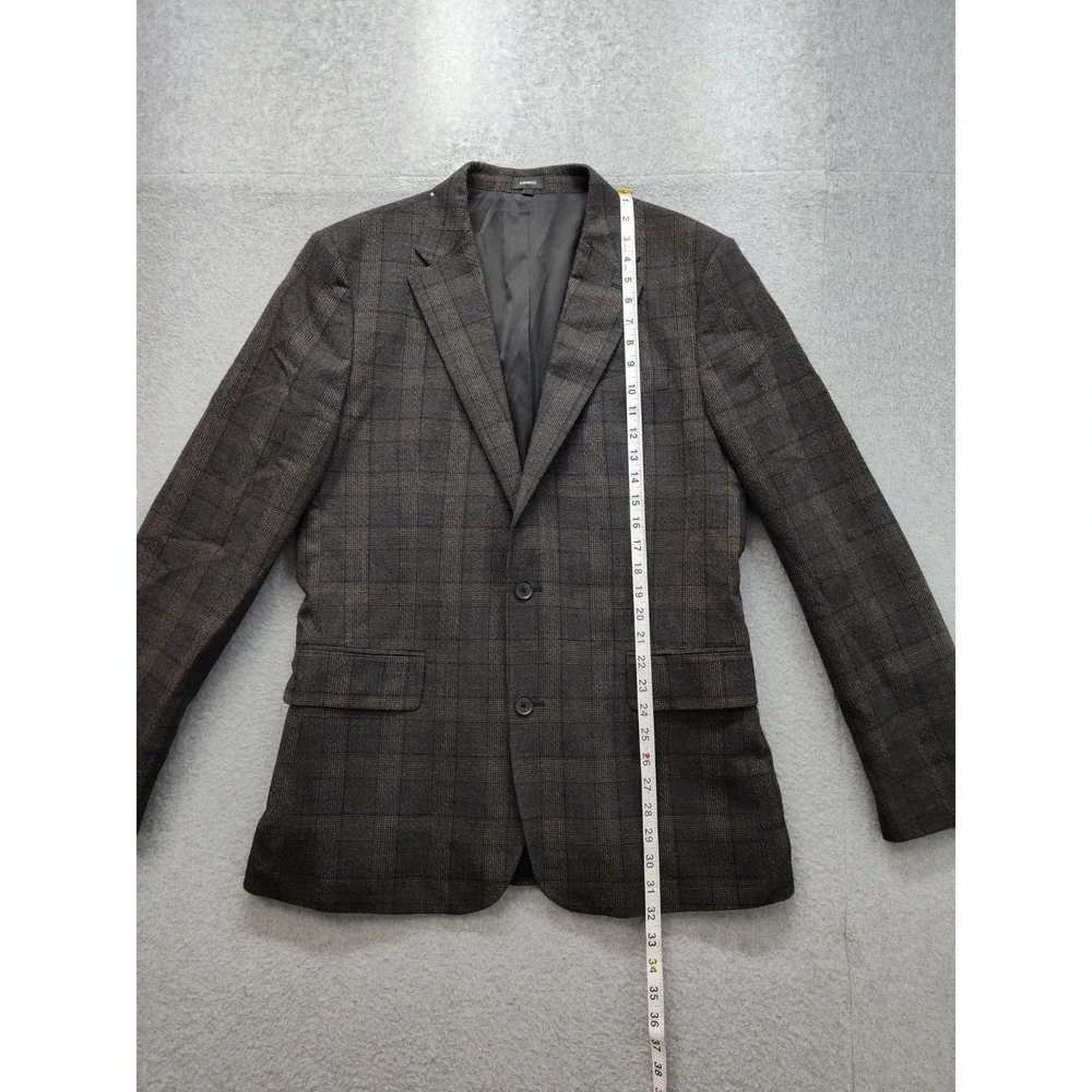 Express Men Blazer Jacket 42L Blue Brown Plaid Two Button‎ Formal Business Slim